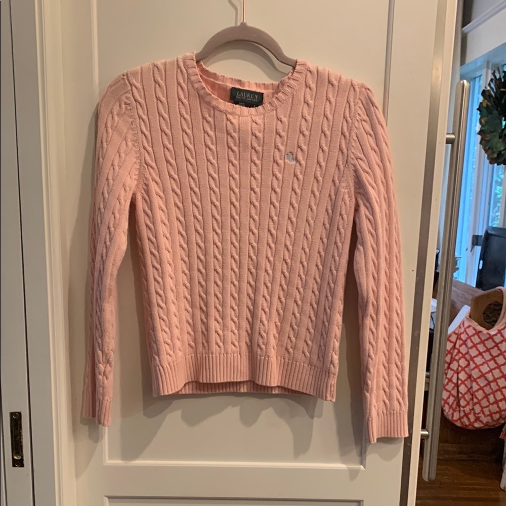 Ralph Lauren Pink Crew Neck Cable Knit Sweater